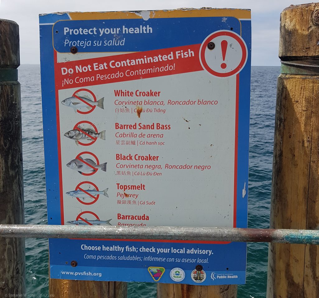 Warning sign with list of contaminated fish