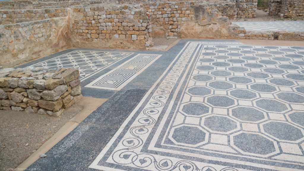 Big Roman mosaic on the ground, black and white