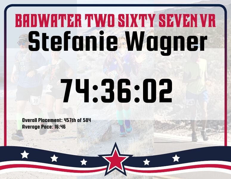 Badwater two sixty seven vr - Stefanie Wagner - 74:36:02 - Overall Placement: 457th of 584