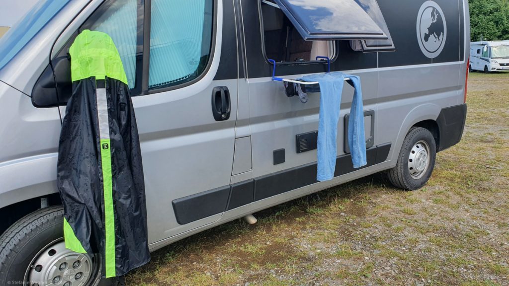 Drying clothes on a camper van