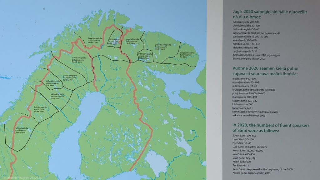 Map of Norway/Sweden/Finland showing where certain languages are spoken, borders cutting right through them